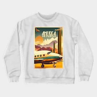 America Plane Vintage Travel Art Poster Crewneck Sweatshirt